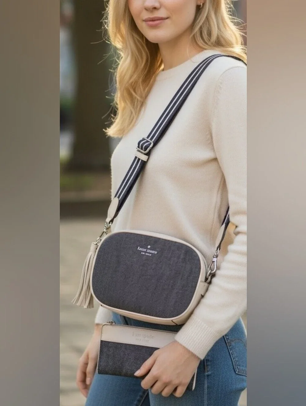 Kate Spade Set NEW Cameron Denim Colorblock Crossbody camera & Large Slim Wallet